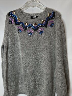 Love Story Gray Sequin-Embellished Crewneck Sweater